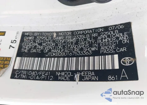 2006 Toyota Prius из США, поврежденный, VIN JTDKB20U167533363